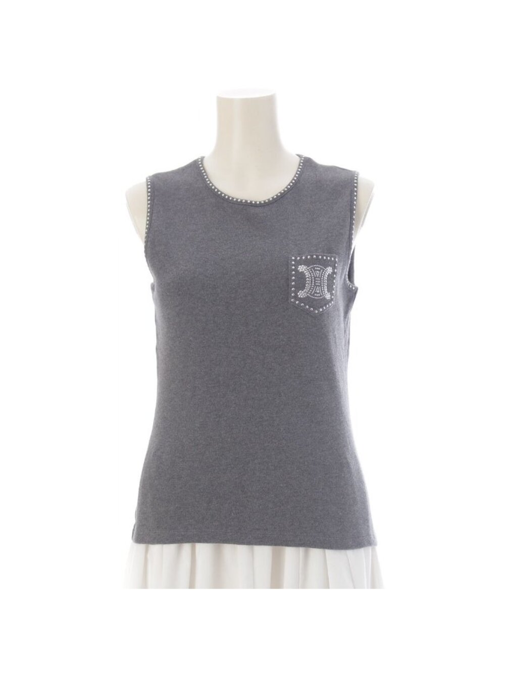 Celine Cotton Triomphe Macadam Studded Tank Top 2 Gray